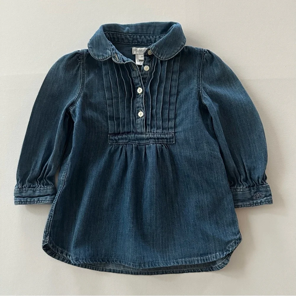 Ralph Lauren 12 Months Baby Girl Blue Denim Long Sleeve Top Shirt